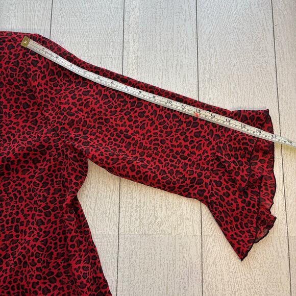 C.B. Collections Red and Black Leopard Print Faux Tank Blouse - Picture 4 of 10